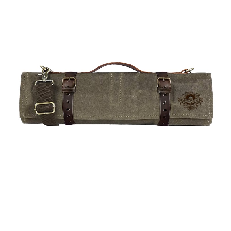 Waxed Canvas Leather BBQ Tool Roll Bag