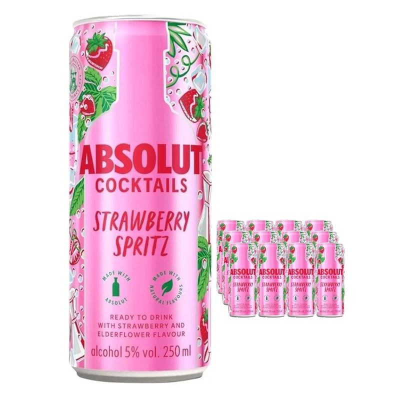 Absolut Strawberry Spritz Premixed Can Multipack, 12 x 250 ml