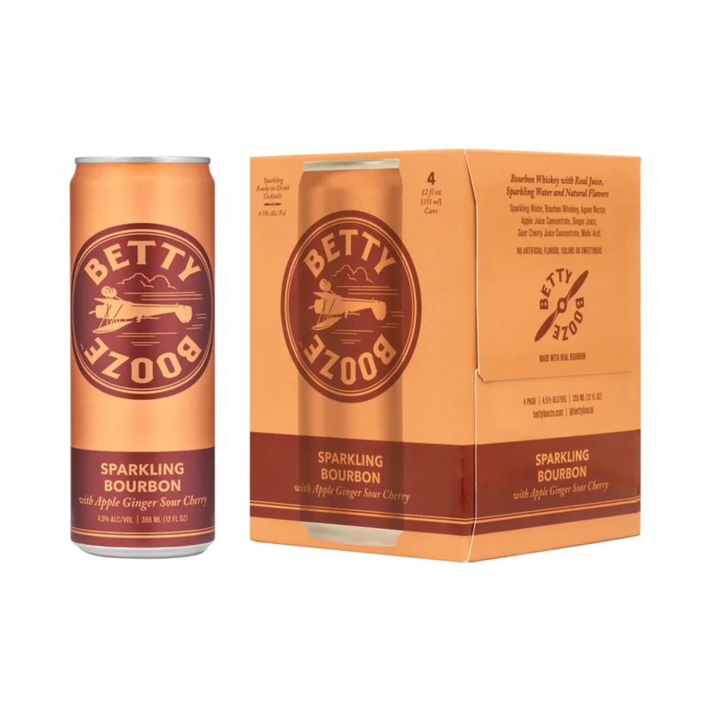 Betty Booze Sparkling Bourbon Apple Ginger Sour Cherry 4 PACK 12 OZ CANS