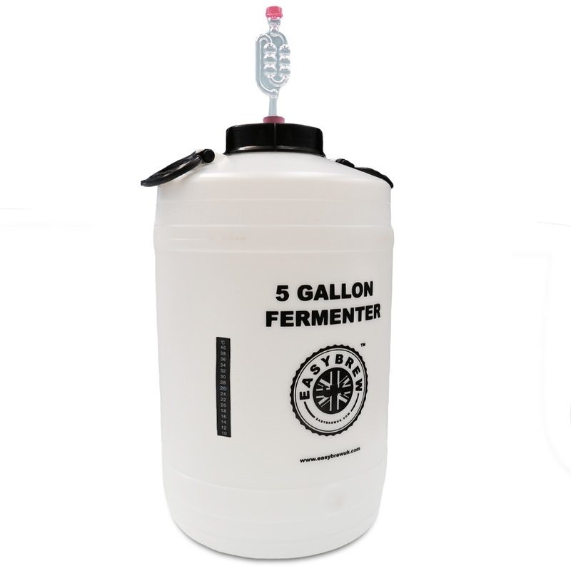 EasyBrew UK 25L Wide Neck Fermenter plain, no tap, LCD Thermometer, Bored Lid with bung & airlock.