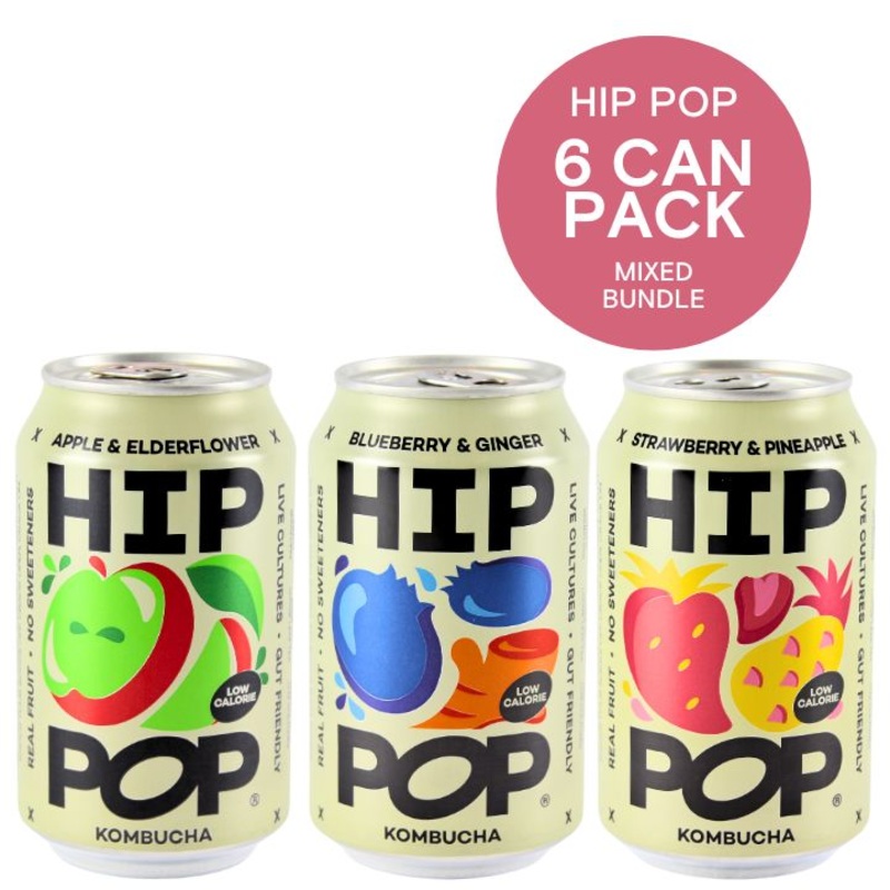 Hip Pop Mixed Bundle, Apple / Blueberry / Strawberry Kombucha 6x330ml Pack