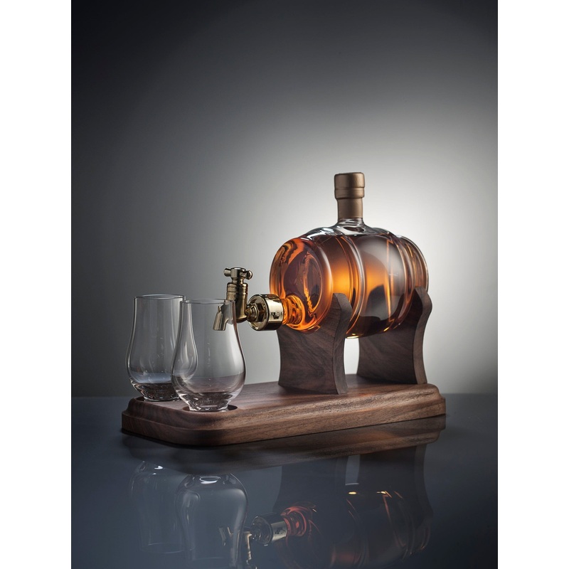 Brandy Barrel Glass Refillable Decanter & 2 Glasses 35cl