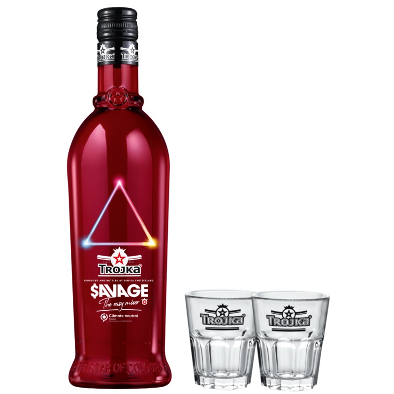 Trojka Savage Vodka Liqueur & 2x Shot Glasses 70cl