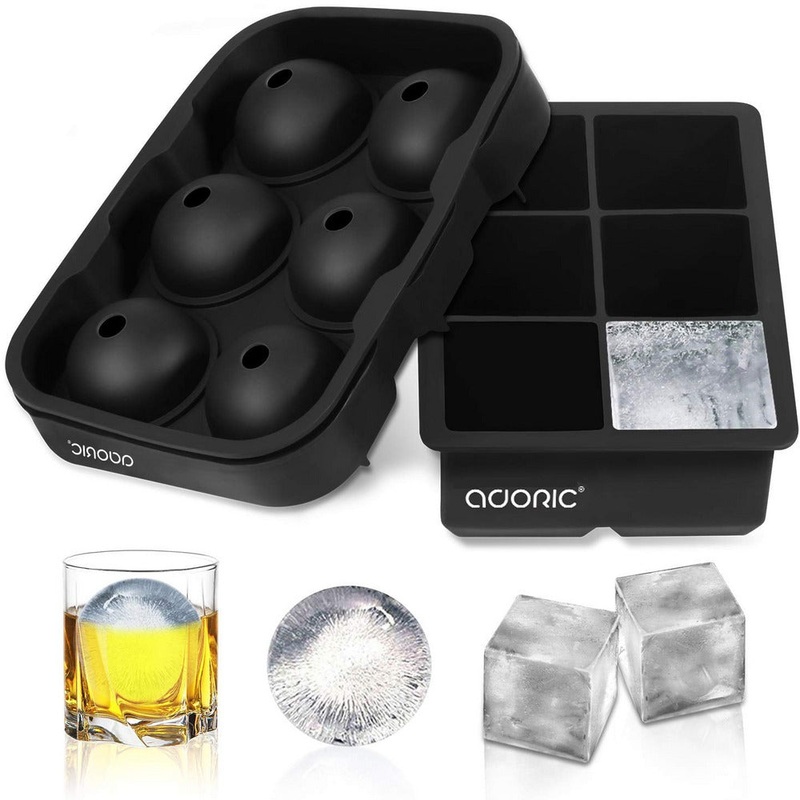 Sphere Ice Ball Maker with Lid and Large Square Ice Cube Molds