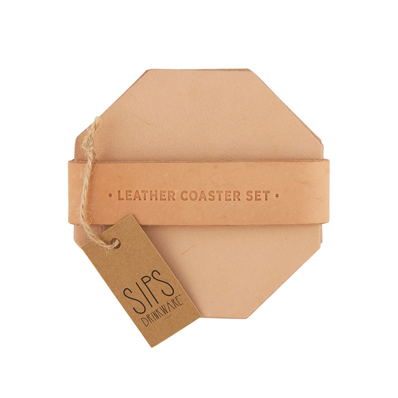 Tan Leather Coaster Set SINGLE