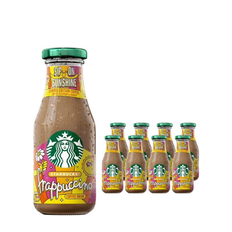 Starbucks Frappuccino Sip on Sunshine Toffe & Honey Flavoured Milk Glass Bottle Iced Coffee Multipack, 8 x 250 ml