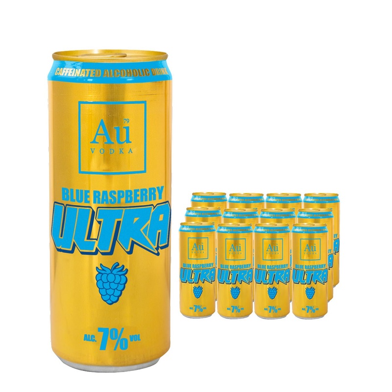 Au Vodka Ultra Blue Raspberry Caffeine Premixed Drink Multipack, 12 x 500 ml