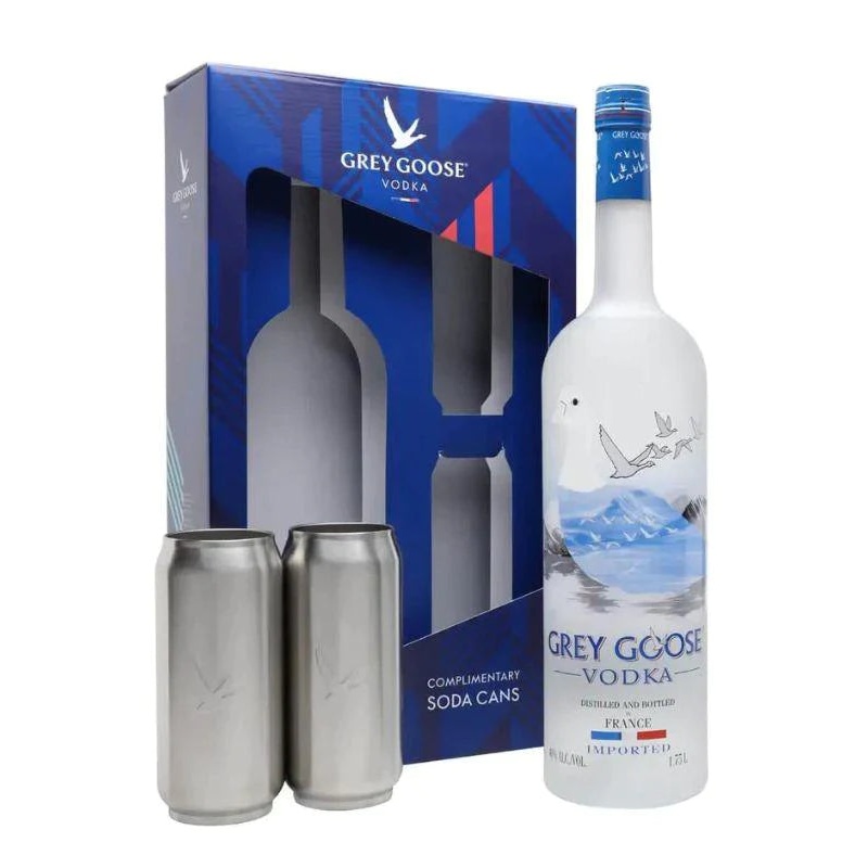 Grey Goose Vodka 1.75L W/ 2 Steel Cocktail Cans with Lid Gift Set