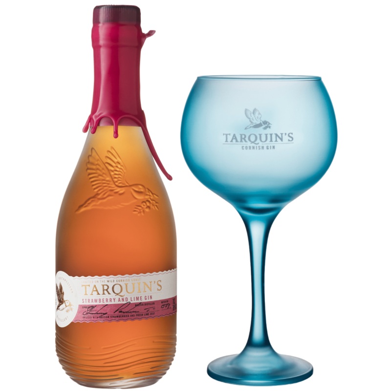 Tarquin’s Cornish Strawberry and Lime Gin & Blue Copa Glass 70cl