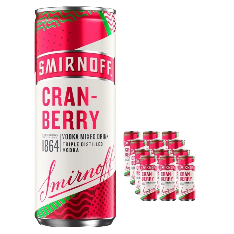 Smirnoff & Cranberry Juice Can Multipack , 12 x 250 ml