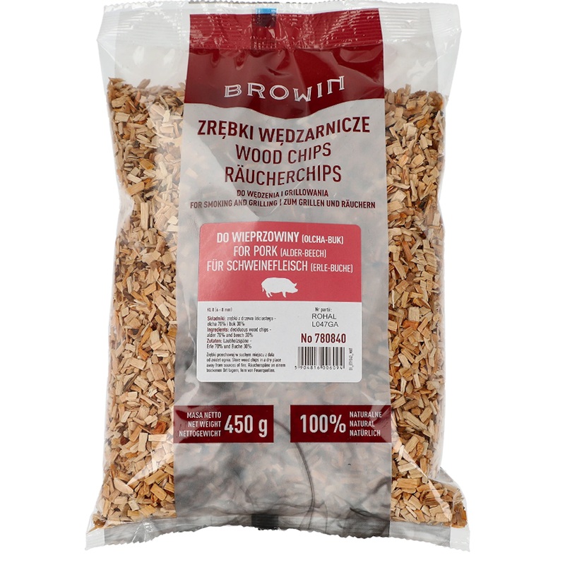 Smoker Wood Chips – 70% Alder + 30% Beech, 450 g, class 8