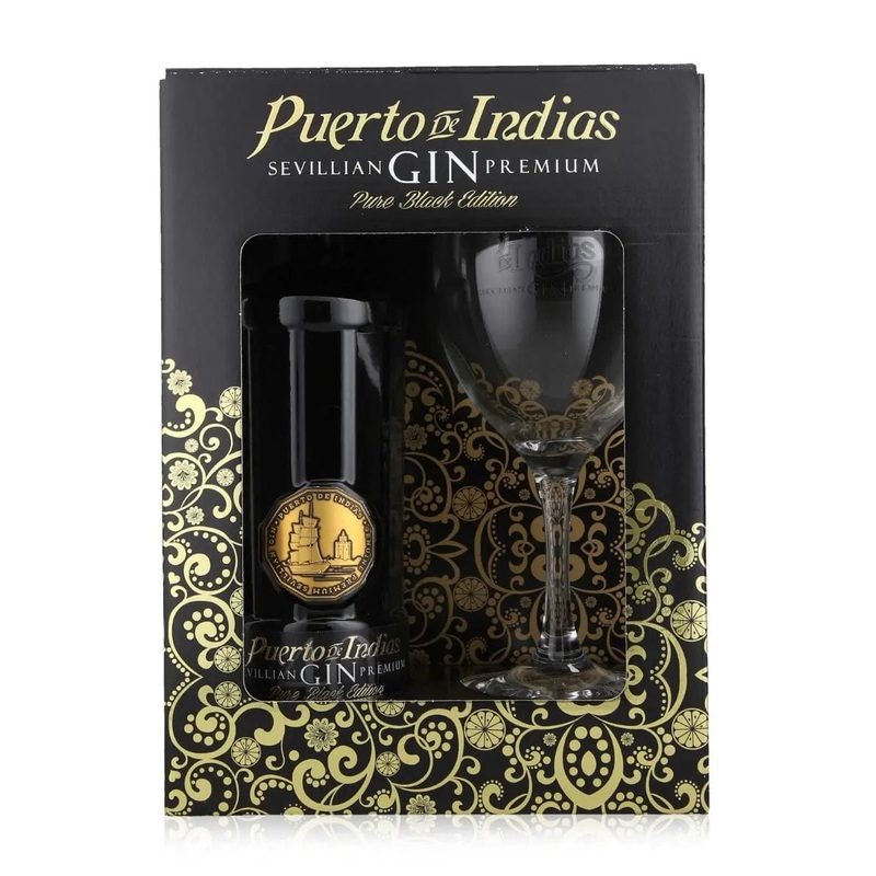Puerto De Indias Pure Black Edition Gin 70cl & Balloon Glass Set