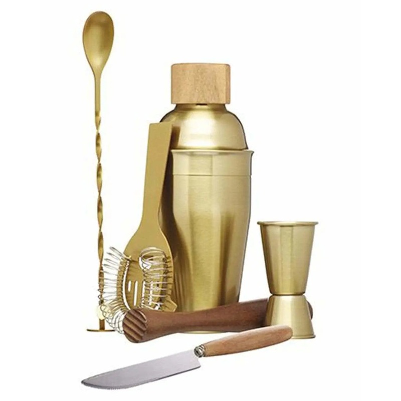 BarCraft Six Piece Gold Cocktail Set