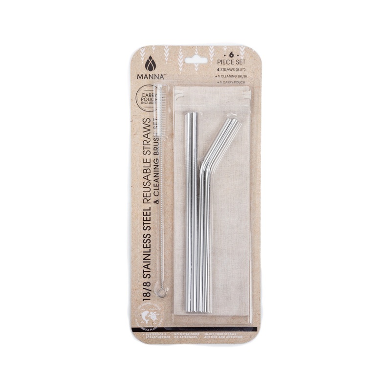 Manna Stainless Steel Reusable Straw Set 6 PACK