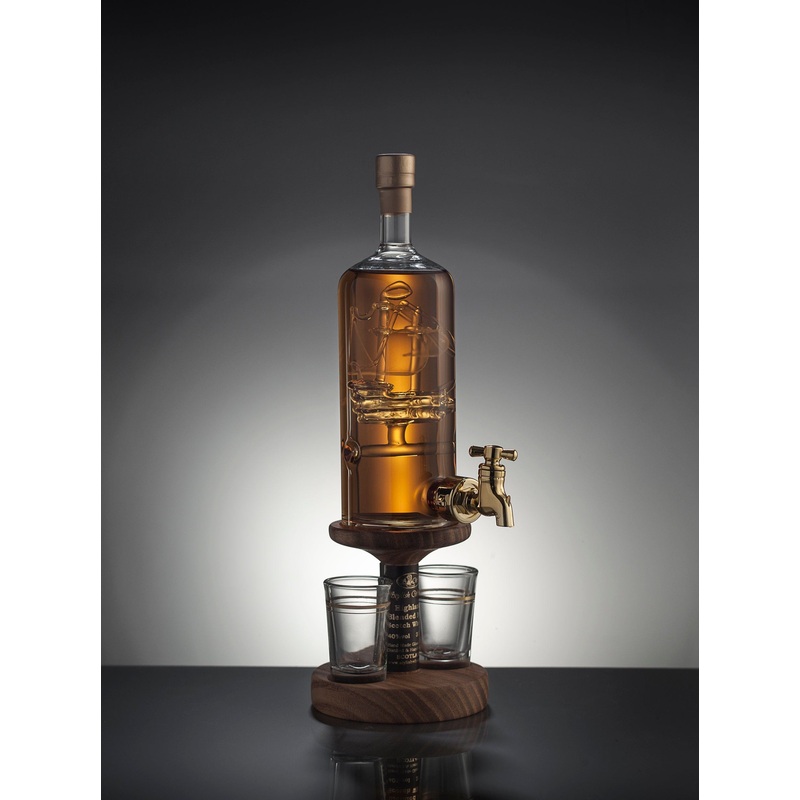 Ship In A Bottle Refillable Brandy Decanter With Tap & 2 Glasses 35cl